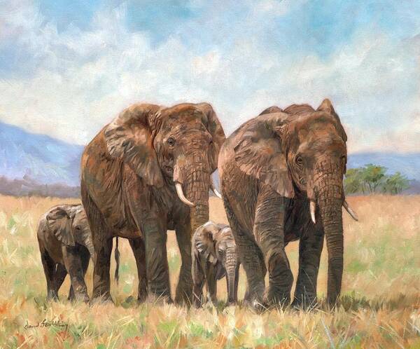 Elephant Art Print featuring the painting African Elephants #3 by David Stribbling