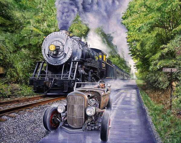 Hot Rod Art Print featuring the painting Backwoods Duel by Ruben Duran