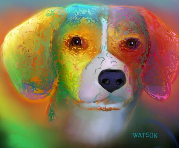 Red Background Art Print featuring the digital art Beagle #2 by Marlene Watson