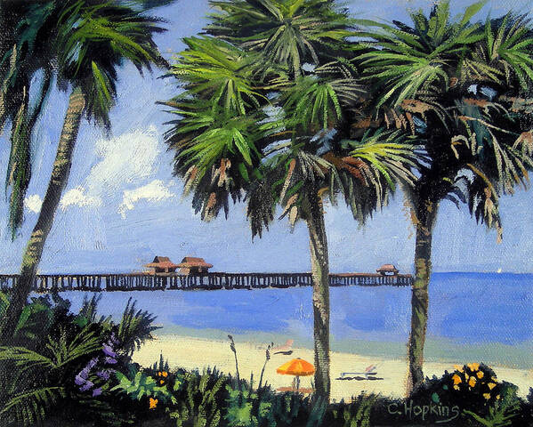 Christine Hopkins Art Print featuring the painting Naples Pier Naples Florida by Christine Hopkins