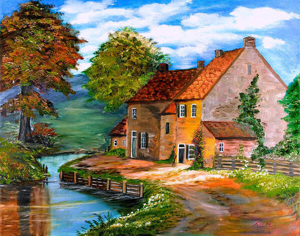 Landscape Art Print featuring the painting River House by Kenneth LePoidevin