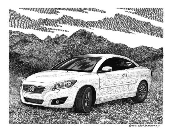 Framed Prints Of Volvo C-70 Retractable Convertible Art Print featuring the drawing 2012 Volvo C 70 Front by Jack Pumphrey