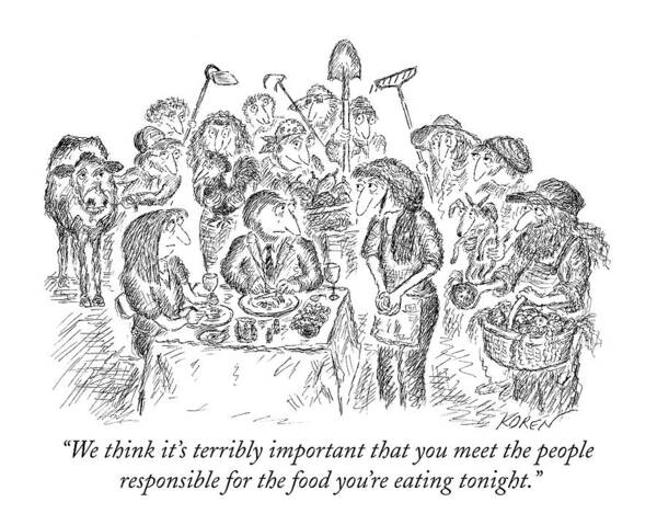Restaurants Art Print featuring the drawing We Think It's Terribly Important That You Meet by Edward Koren