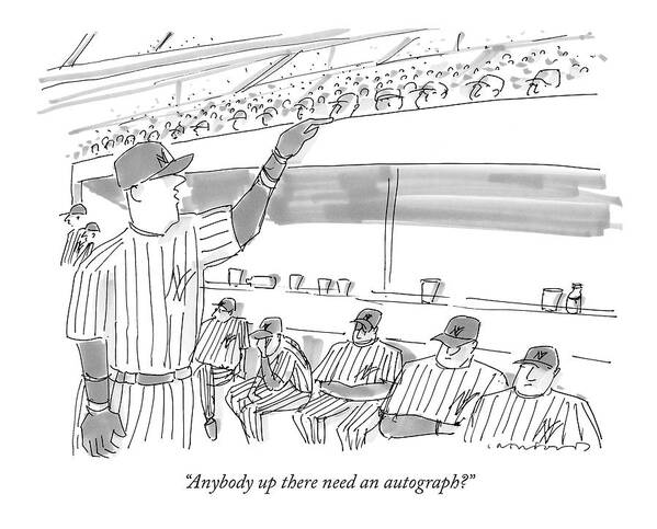 Sports Entertainment Majors Major League Celebrities

(baseball Player Shouts Into The Stands) 121063 Mcr Michael Crawford Art Print featuring the drawing Anybody Up There Need An Autograph? by Michael Crawford