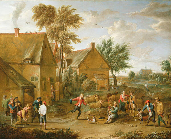 Rural Art Print featuring the painting A Game Of Bowls By A Tavern by Alexander van Bredael