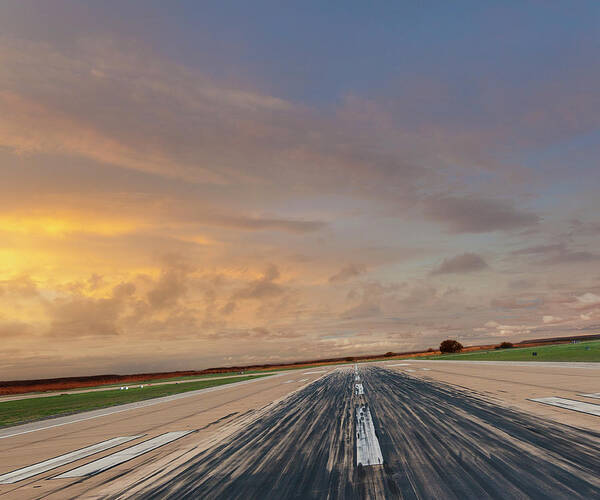 Outdoors Art Print featuring the photograph Airport Runway At Sunset by John Lund