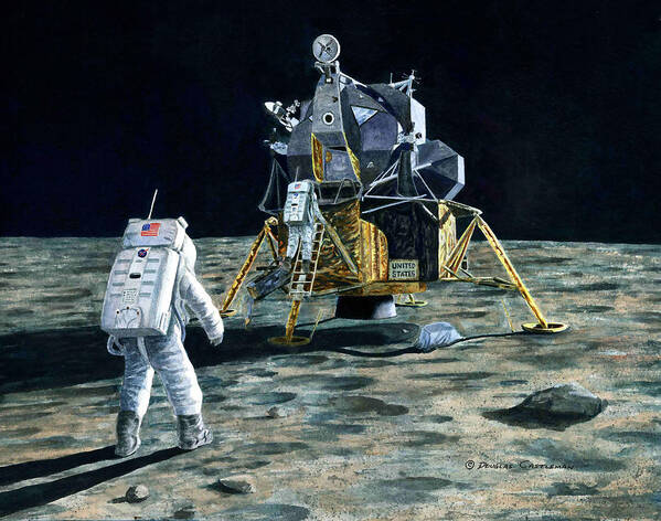 Space Art Print featuring the painting Aldrin Joins Armstrong by Douglas Castleman