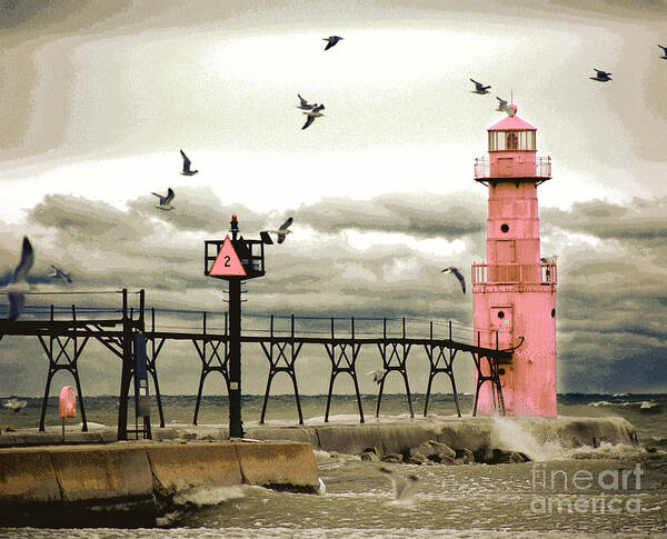Algoma Pierhead Lighthouse Art Print featuring the digital art Algoma Pierhead Lighthouse by Wernher Krutein