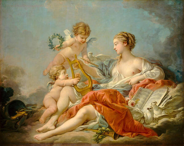 Francois Boucher Art Print featuring the painting Allegory of Music by Francois Boucher