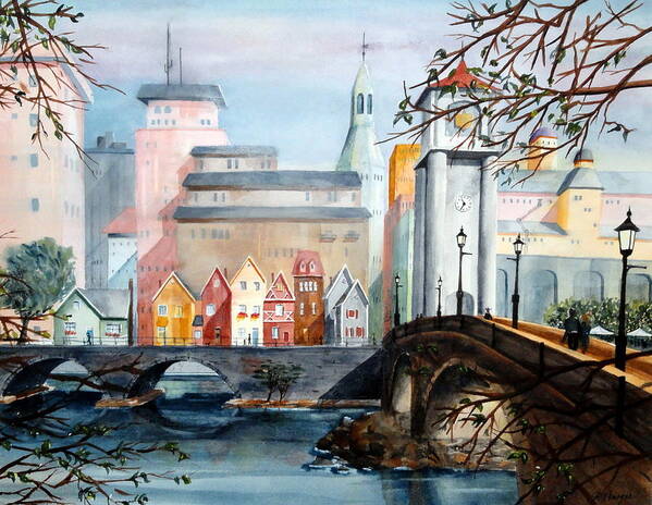 Europe Art Print featuring the painting Along the River by Joseph Burger