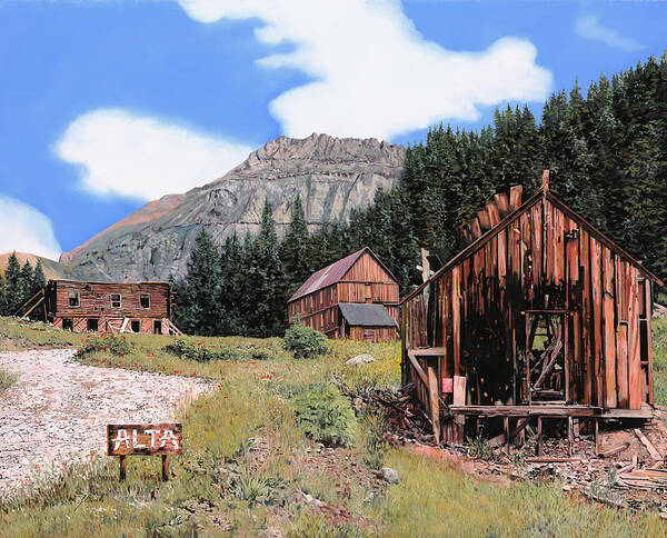 Ghost Town Art Print featuring the painting Alta in Colorado by Guido Borelli