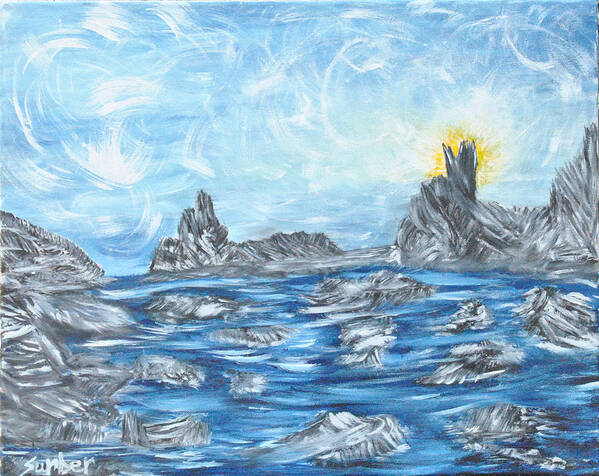 Ocean Art Print featuring the painting Angel Rock by Suzanne Surber