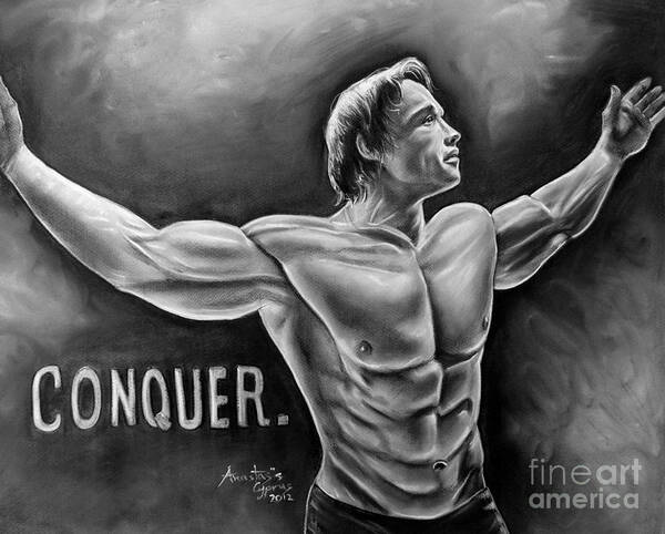 Arnold Schwarzenegger Art Print featuring the drawing Arnold Schwarzenegger / Conquer by Anastasis Anastasi