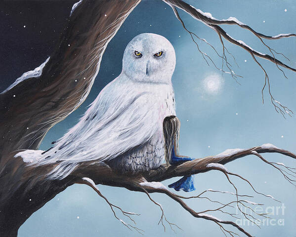 Owl Art Print featuring the painting White Snow Owl Painting by Moonlight Art Parlour