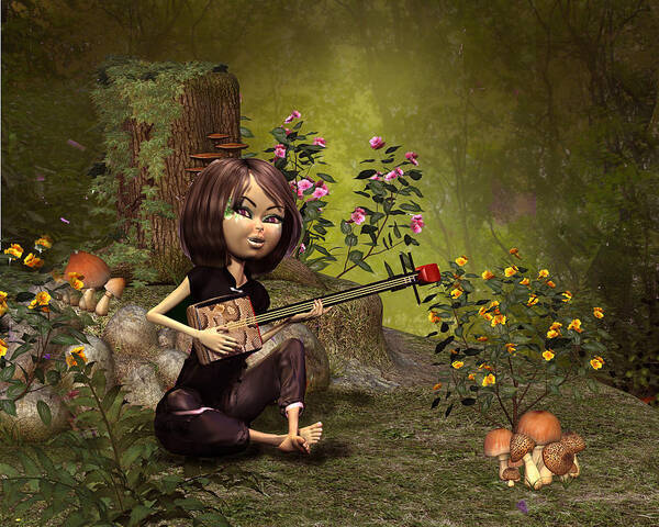 Asian Lady In The Woods Art Print featuring the digital art Asian Lady in the woods by John Junek