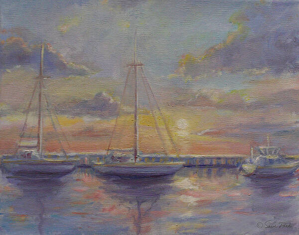 Boats Art Print featuring the painting Asleep at the Marina by Sarah Parks