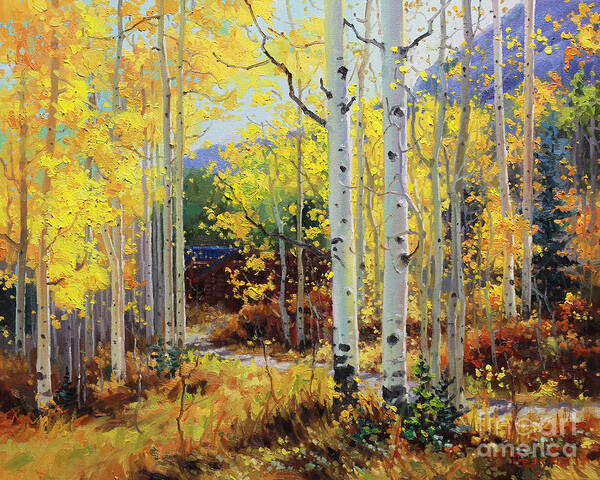 #faatoppicks Art Print featuring the painting Aspen Cabin by Gary Kim