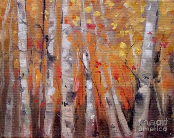 Autumn Art Print featuring the painting Autumn Birch by Mary Hubley