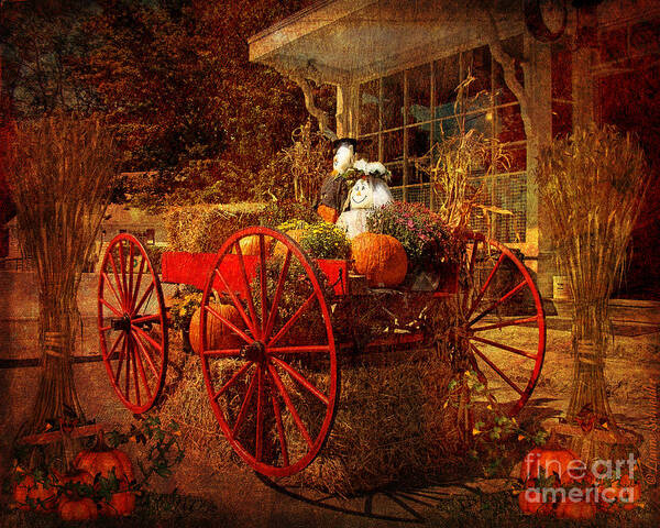 Wagon Art Print featuring the digital art Autumn Harvest at Brewster General by Lianne Schneider