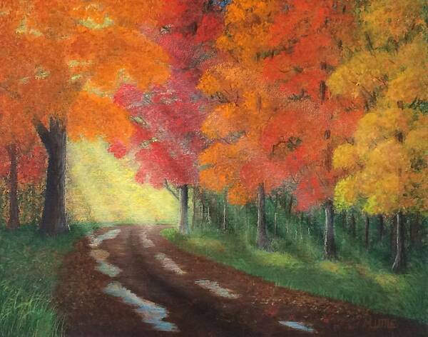 Landscape Art Print featuring the painting Autumn Road by Marlene Little