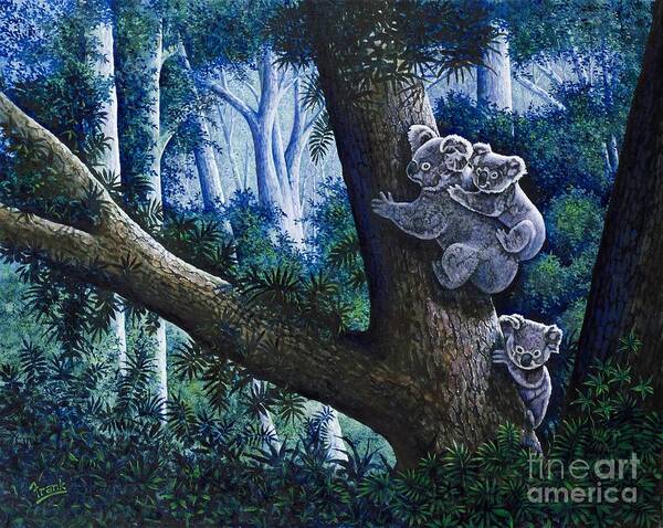 Koala Bears Art Print featuring the painting Baby Love II by Michael Frank