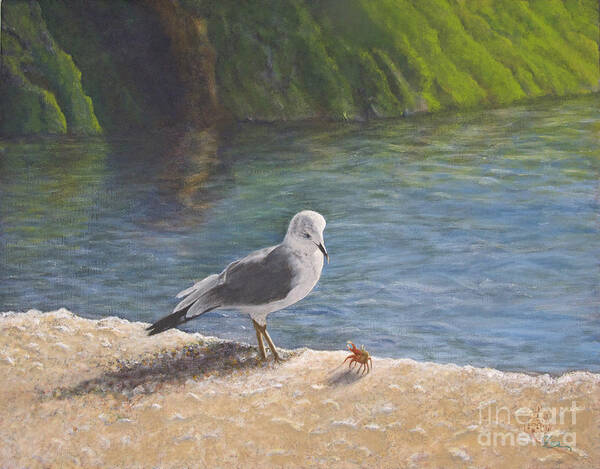 Sea Gull Art Print featuring the painting Back Off by Cindy Lee Longhini