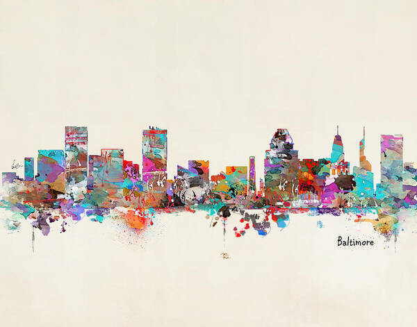Baltimore Skylines Art Print featuring the painting Baltimore Maryland Skyline by Bri Buckley