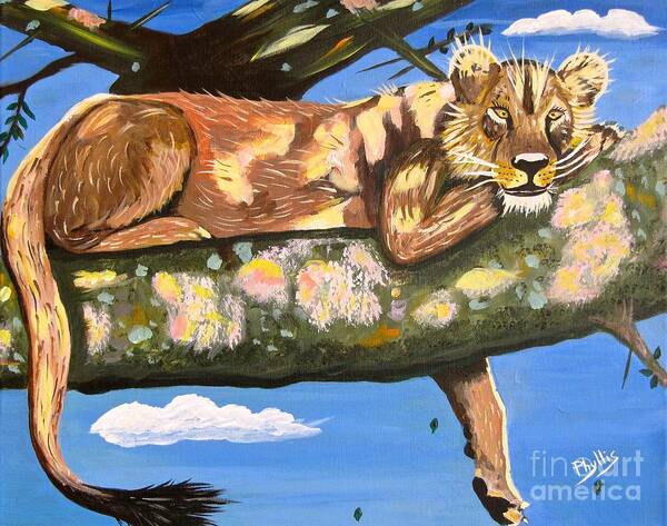 Silly Old Lion Art Print featuring the painting Basking in the Sunshine by Phyllis Kaltenbach