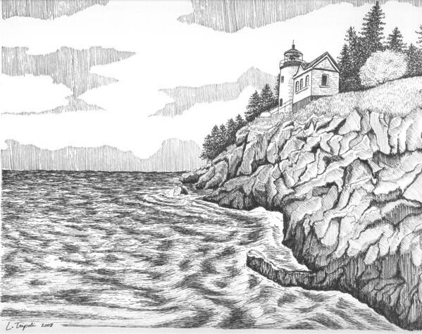 Lighthouse Art Print featuring the drawing Bass Harbor Head Lighthouse by Lawrence Tripoli