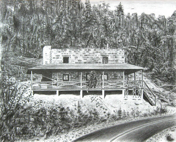 Potter Art Print featuring the drawing Bearry Springs Hunting Camp by Michael Morgan