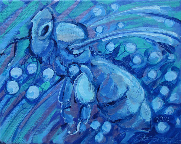 Bee Art Print featuring the painting Bee Blue by Jeff Seaberg