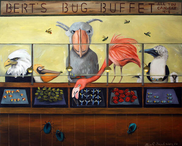 Birds Art Print featuring the painting Bert's Bug Buffet by Leah Saulnier The Painting Maniac