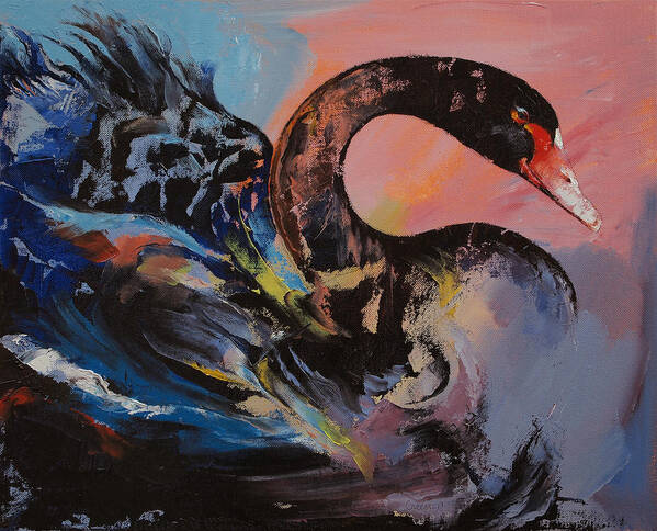 Black Art Print featuring the painting Black Swan by Michael Creese