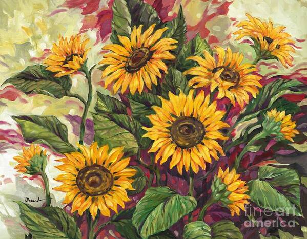 Flowers Art Print featuring the painting Blazing Sunflowers by Paul Brent