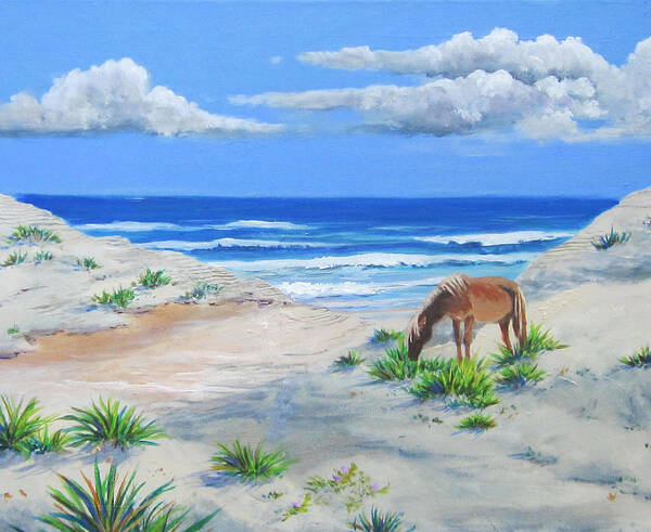 Horse Art Print featuring the painting Blonde On The Beach by Anne Marie Brown