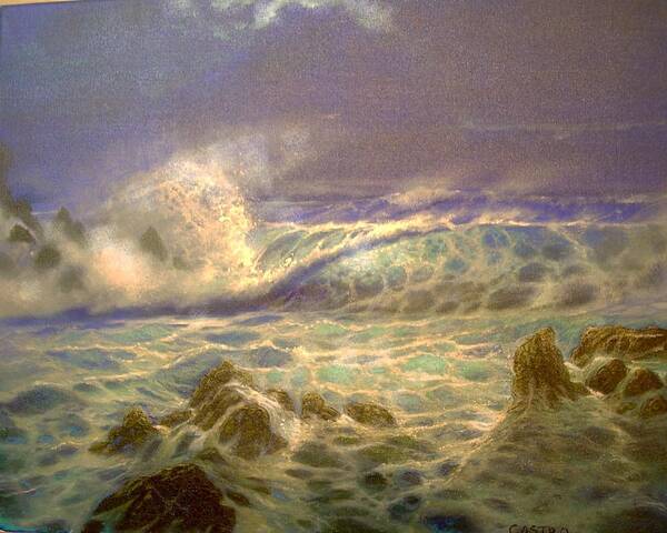 Hawaii Seascape Blue Oil Painting Art Print featuring the painting Blue Hawaii Waimea by Leland Castro