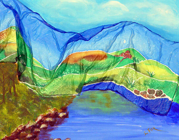 Silk Painting Art Print featuring the painting Blue Lake Silk by Sandra Fox