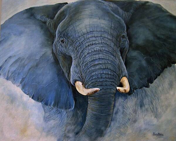 Elephants Art Print featuring the painting Blue Rage by Barry BLAKE