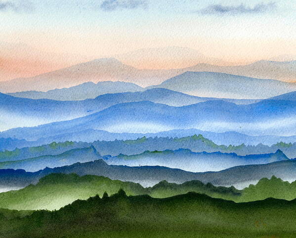 Blue Ridge Mountains Art Print featuring the painting Blue Ridge Mist 1 by Teresa Tilley