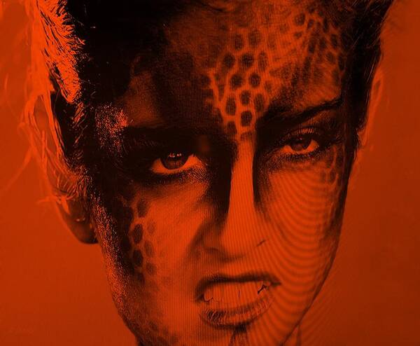 Painted Face Art Print featuring the photograph Blue Woman Grrr Orange by Rob Hans