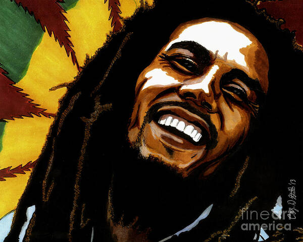 Bob Marley Art Print featuring the drawing Bob Marley Rastafarian by Cory Still