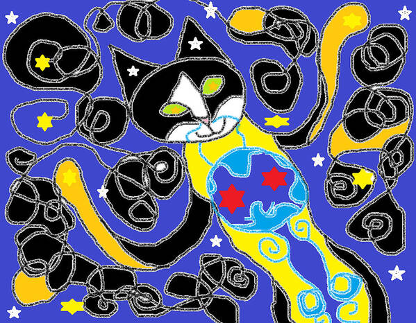 Cats Art Print featuring the painting Breathing in the Cosmos by Anita Dale Livaditis