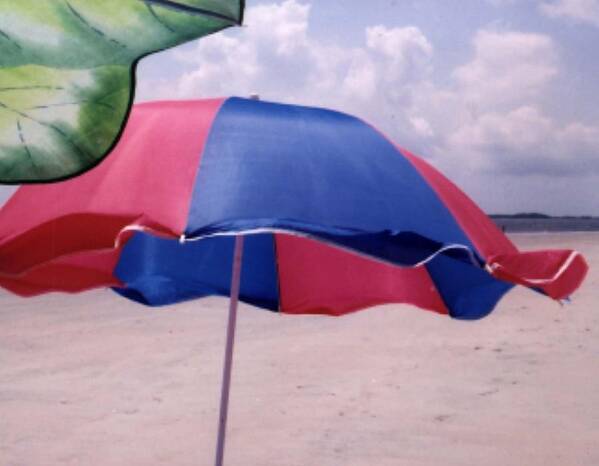Beach Umbrellas In The Breeze Art Print featuring the photograph Breeze by Edward Shmunes