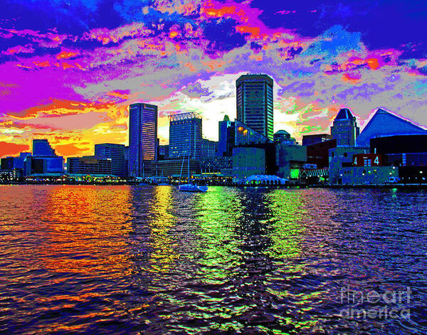 Baltimore Art Print featuring the photograph Bright Baltimore Harbor Sunset by Larry Oskin