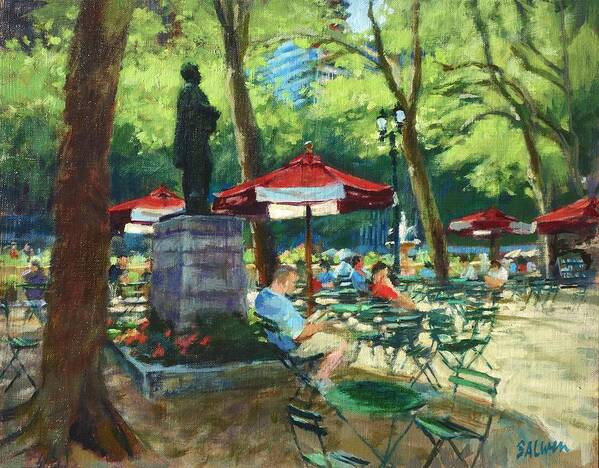 Landscape Art Print featuring the painting Bryant Park - The Reading Room by Peter Salwen