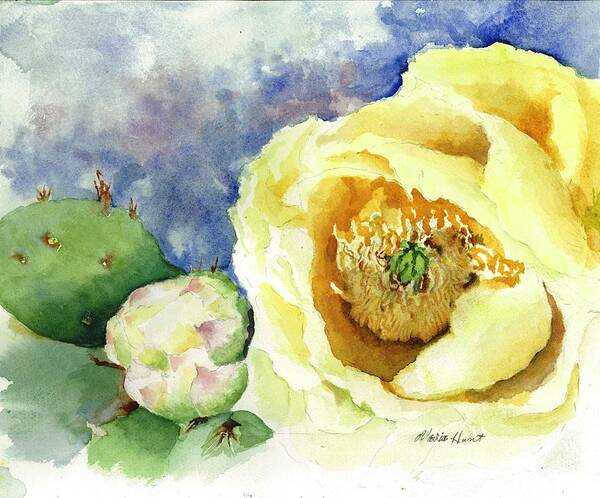 Southwest Art Print featuring the painting Cactus in Bloom by Maria Hunt