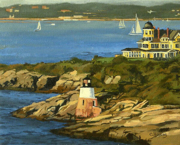 Christine Hopkins Art Print featuring the painting Castle Hill Light and Inn Newport Rhode Island by Christine Hopkins