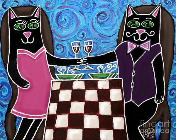 Cat Art Print featuring the painting Cat Romance by Cynthia Snyder