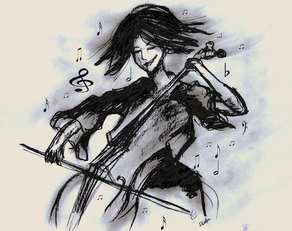 Music Art Print featuring the drawing Cello Song by Sladjana Lazarevic