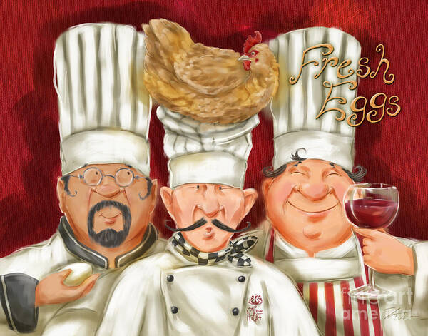 Waiter Art Print featuring the mixed media Chefs with Fresh Eggs by Shari Warren